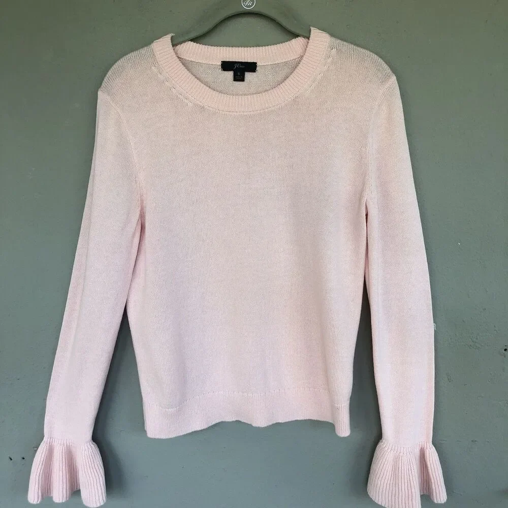 J Crew Sweater Womens S Cotton Knit Long Sleeve Bell Ruffle Cuff Romantic Boho